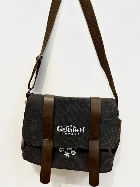 Большая наплечная сумка Genshin Impact темно-серая символ