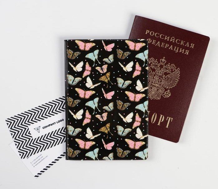 Обложка для паспорта "Бабочки" (черный)
