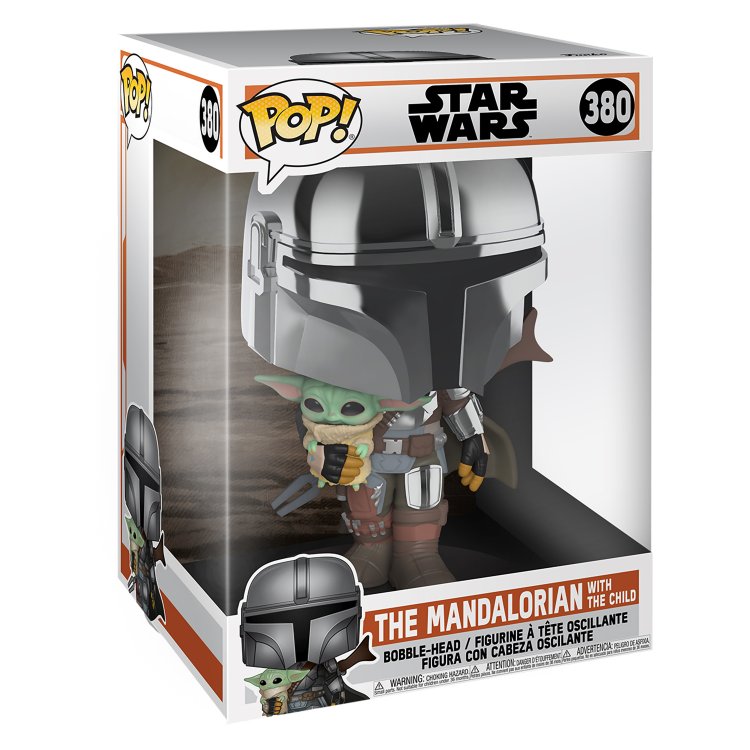 Фигурка Funko POP! Bobble Star Wars Mandalorian Mandalorian with Child Chrome 10" 49931