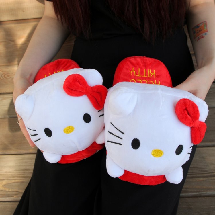 Плюшевые тапочки Hello Kitty с бантиком